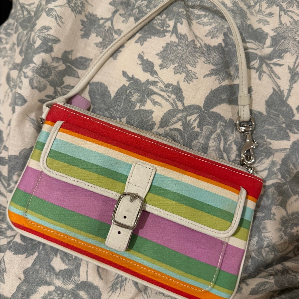 Vibrant Coach Striped Wristlet Clutch